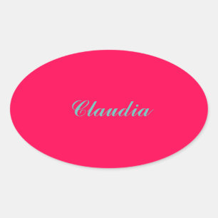 Adesivo Oval Monograma de bloco de cor em rosa fúcsia quente