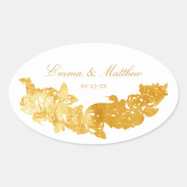Adesivo Oval Monograma de Casamento Dourado Barroco