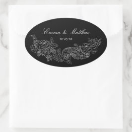 Adesivo Oval Monograma de Casamento Preto e Branco Gótico