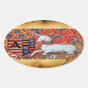 ADESIVO OVAL MONOGRAMA DO ANTIGO PARCHMENT DA UNICORN