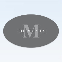 Adesivo Oval Monograma e Nome da Cinza Escura Moderna Na moda