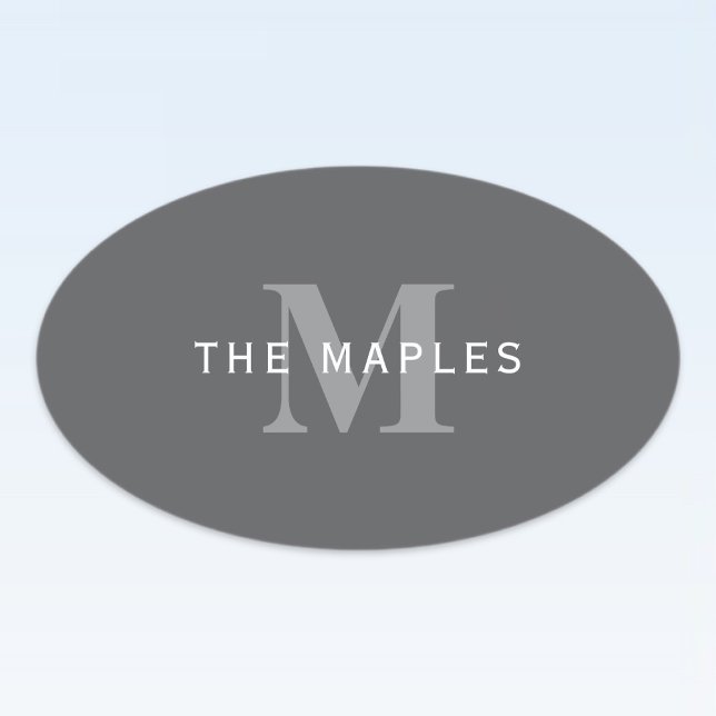 Adesivo Oval Monograma e Nome da Cinza Escura Moderna Na moda (Criador carregado)