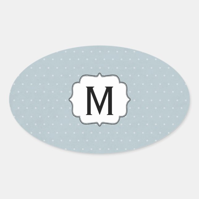 Adesivo Oval Monograma enquadrado no azul pálido com Bolinhas b (Frente)