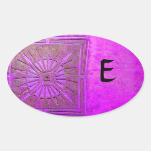 Adesivo Oval MONOGRAMA ESTRELA DA MANHÃ, rosa violeta, roxo