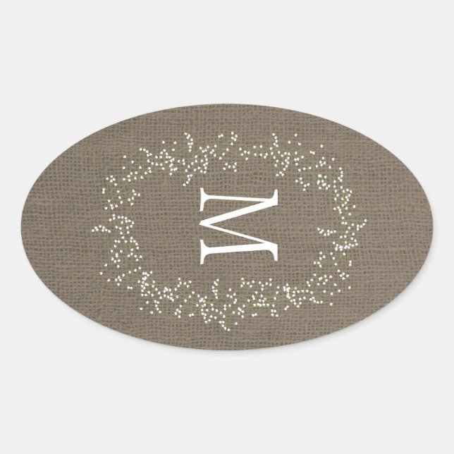 Adesivo Oval Monograma Floral Vintage Burlap (Frente)