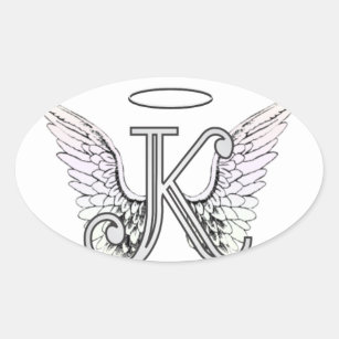 Adesivo Oval Monograma inicial da letra K com asas & halo do