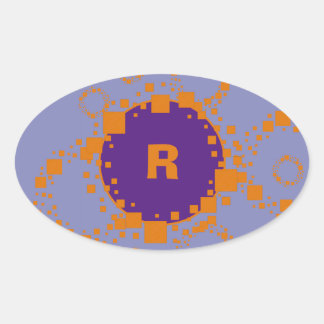 Adesivo Oval Monograma Laranja Inicial Círculo Roxo Quadrados A
