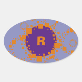 Adesivo Oval Monograma Laranja Inicial Círculo Roxo Quadrados A