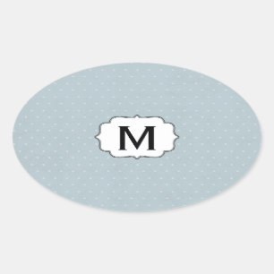 Adesivo Oval Monograma quadro em azul pálido com bolinhas