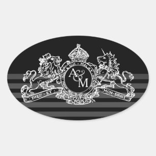 Adesivo Oval Monograma régio do emblema do unicórnio branco