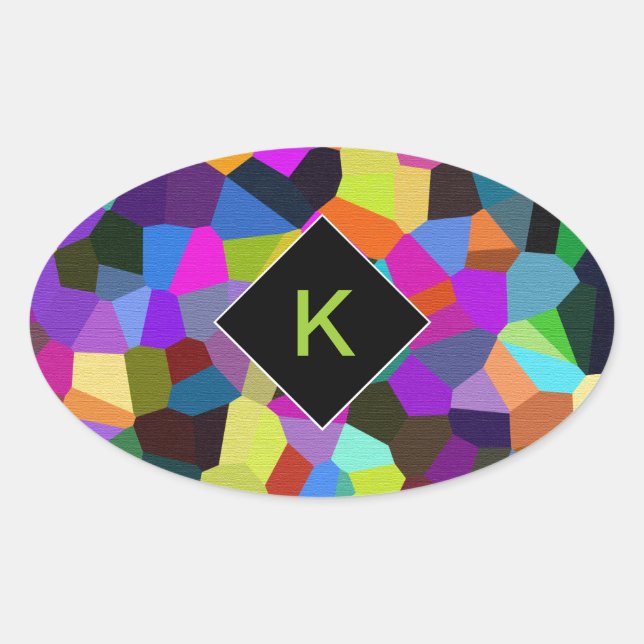 Adesivo Oval Monogrammed Confetti em tons de joias (Frente)