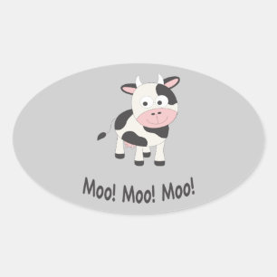 Adesivo Oval Moo Moo Moo Cute Cartoon Cow