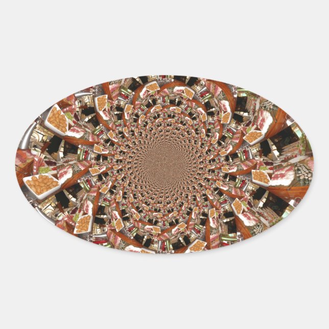 Adesivo Oval Mosaico Mesmerizante de Cores Sushi Brown (Frente)