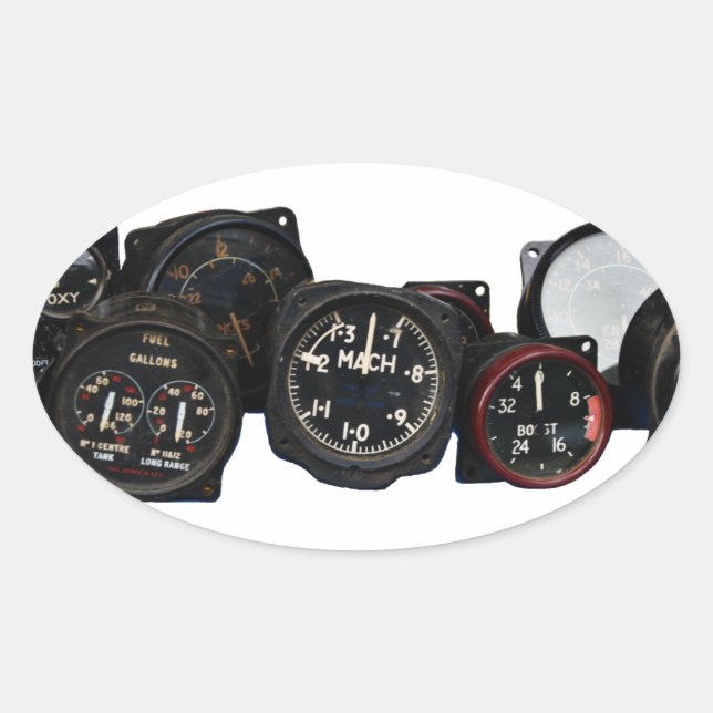 Adesivo Oval Mostradores de discagem de voo WII de avião invert (Frente)