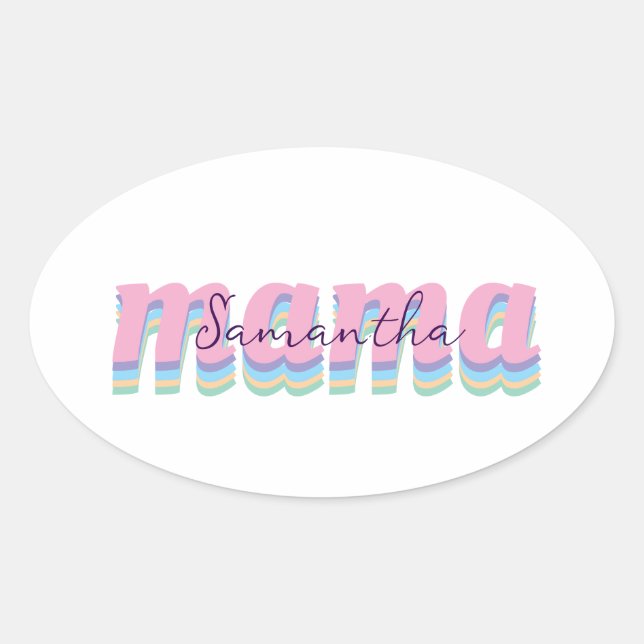 Adesivo Oval Mothers day custom kids name MAMA gift (Frente)