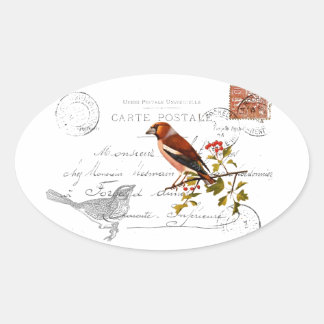 Adesivo Oval Motivo nostálgico com pássaro