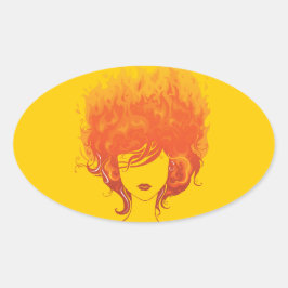 Adesivo Oval Mulher Ruiva, Cabelo Vermelho