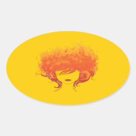 Adesivo Oval Mulher Ruiva, Cabelo Vermelho