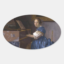 Adesivo Oval Mulher sentada em uma Virgem por Vermeer