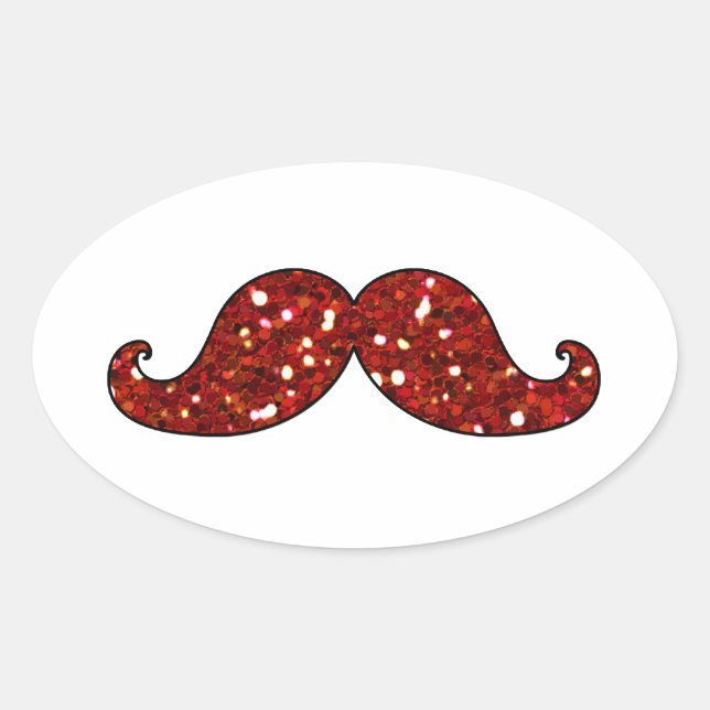 ADESIVO OVAL MÚSTACHE VERMELHO FUNCIONADO IMPRESSO GLITTER (Frente)