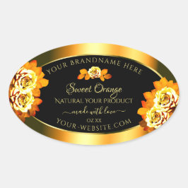 Adesivo Oval Na moda Black Orange Product Labels Blooming Rosas