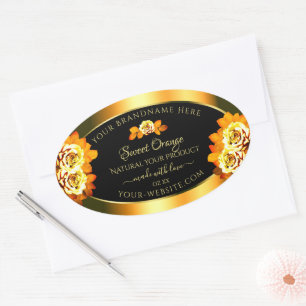 Adesivo Oval Na moda Black Orange Product Labels Blooming Rosas