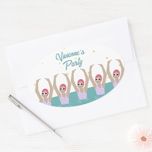 Adesivo Oval Nadadores Artísticos Synchro Nadação Festa de aniv (Envelope)