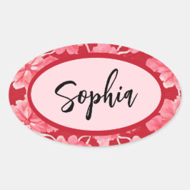 Adesivo Oval Name Sticker Personalized Pink Floral