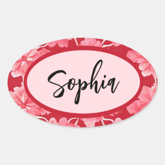 Adesivo Oval Name Sticker Personalized Pink Floral