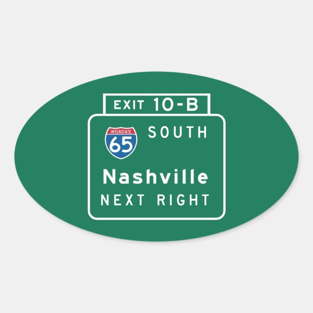 Adesivo Oval Nashville, TN Road Sign (Frente)