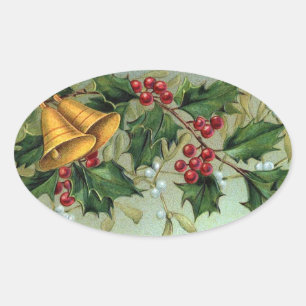 Adesivo Oval Natais vintages Holly Berries - Sticker