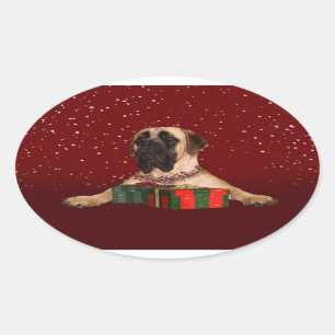 Adesivo Oval Natal do Mastiff