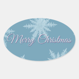 Adesivo Oval Natal Floco de Neve Azul 