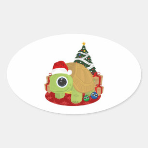 Adesivo Oval Natal - Tartaruga