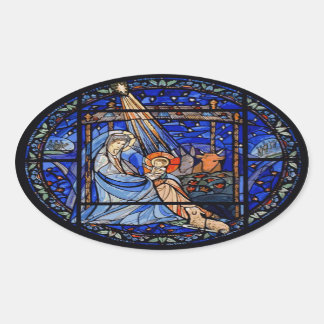Adesivo Oval Natividade do estilo do vitral