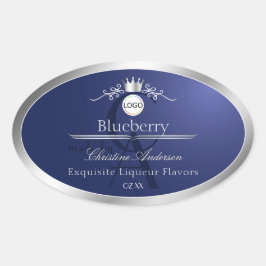 Adesivo Oval Navy Blue Product Label Silver Frame Logo Monogram