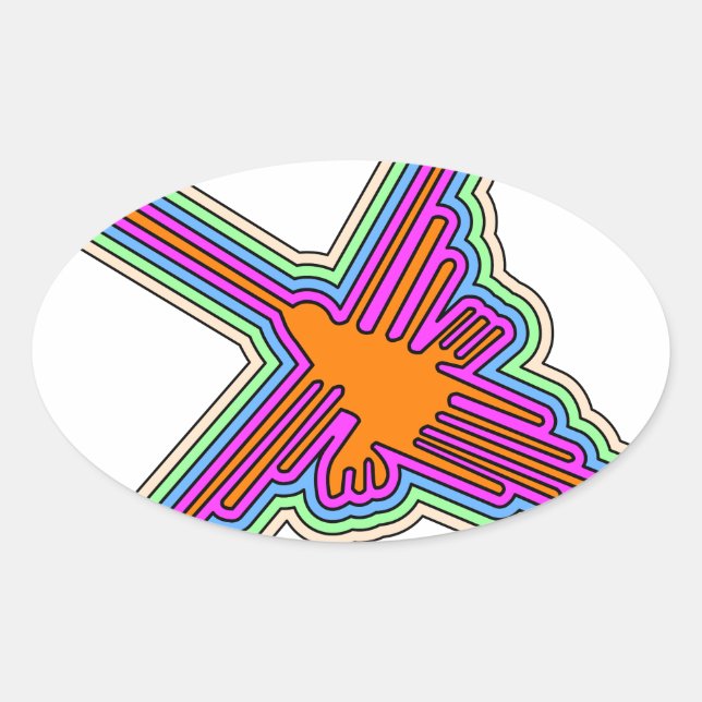 Adesivo Oval Nazca Hummingbird Peru Drawing (Frente)