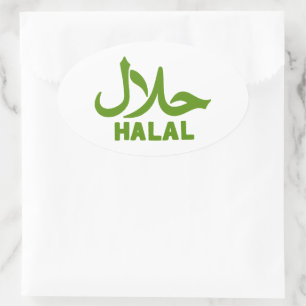 Adesivo Oval Negócios Halal Inglês Árabe