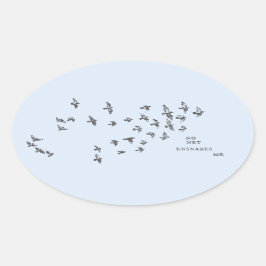 Adesivo Oval "Nenhuma rede me ensina" + pássaros (preto em azul