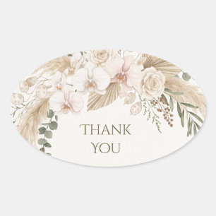 Adesivo Oval Neutro Pampas Floral Obrigado