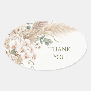 Adesivo Oval Neutro Pampas Floral Obrigado