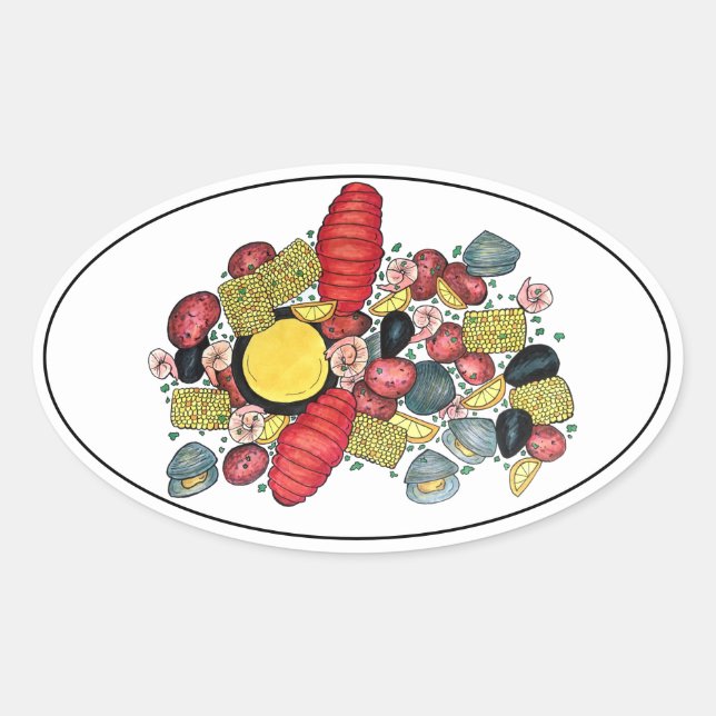 Adesivo Oval New England Clams Lobster Clambake Seafood Janto (Frente)