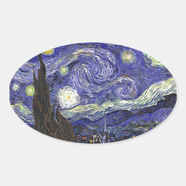 Adesivo Oval Noite Estrelada, Vincent Van Gogh. (Frente)