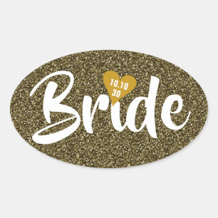 Adesivo Oval Noiva Data Coração Glitter Personalizado