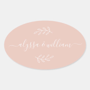 Adesivo Oval Nome de Script Moderno - Elegante Cor-de-Rosa Simp
