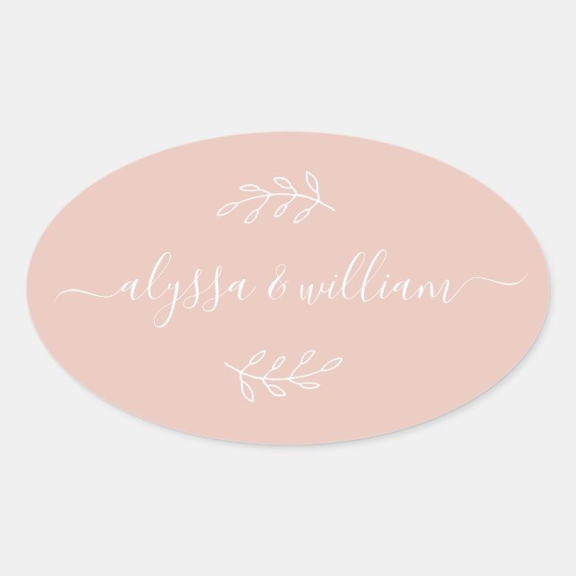 Adesivo Oval Nome de Script Moderno - Simples, Cor-de-rosa-rosa (Frente)