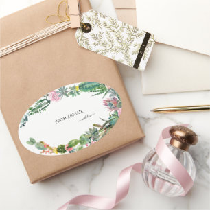 Adesivo Oval Nome Personalizado De Cactus Tropical Com Amor