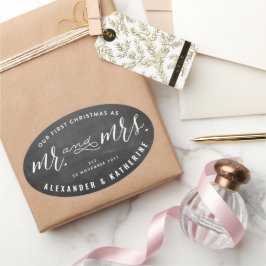 Adesivo Oval Nosso Primeiro Natal Como Casamento entre Sr. e Sr
