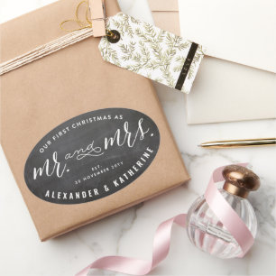 Adesivo Oval Nosso Primeiro Natal Como Casamento entre Sr. e Sr