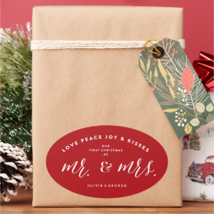 Adesivo Oval Nosso Primeiro Natal Como Sr. e Sra. Casamento de